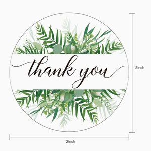 50 THANK YOU Stickers Greenery Botanical Design 2"